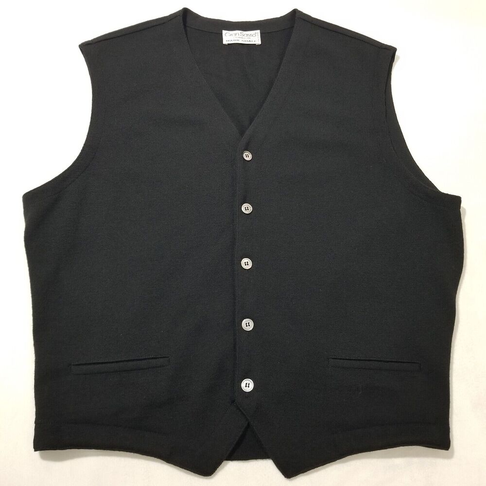 Gran Sasso Sweater Vest Mens XL Black 100% Virgin Wool Italy Waistcoat EU 56